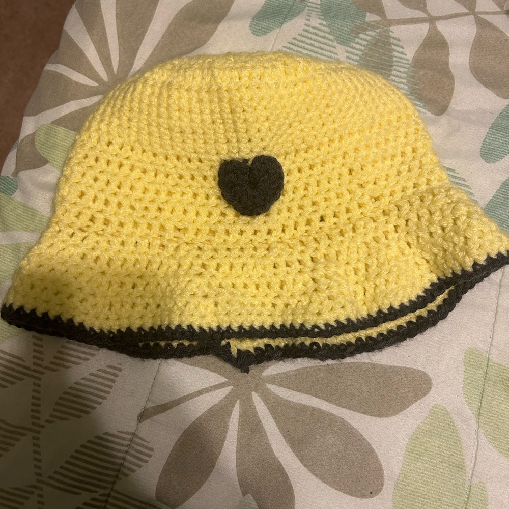 Yellow and Black Crochet Beanie Hat